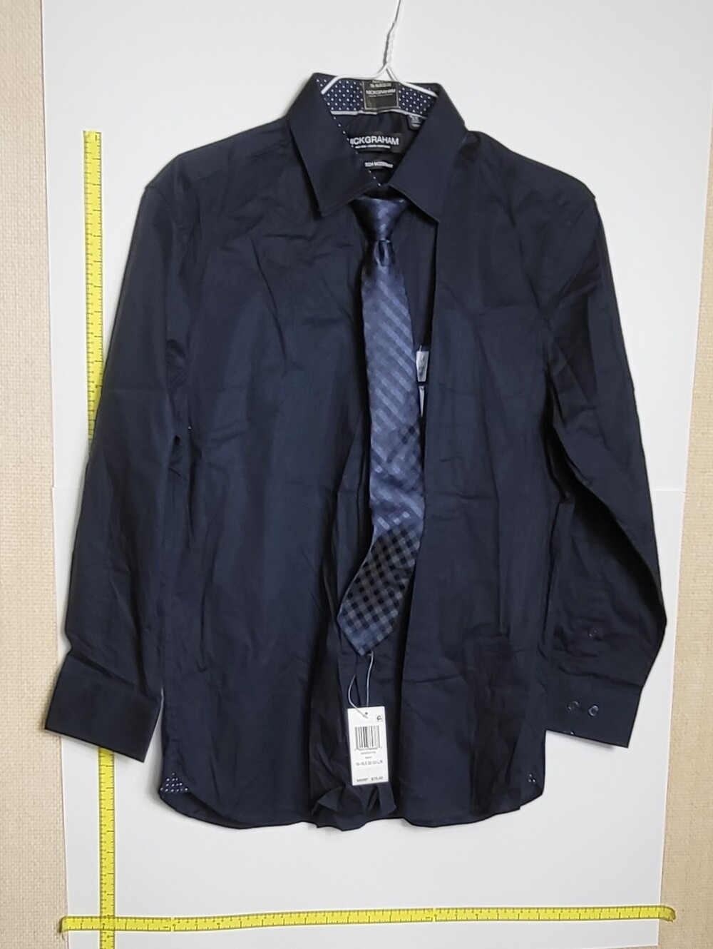 NWT Nick Graham Men’s Modern Fit Navy Stretch Dress Shirt Solid Cotton Blend 16